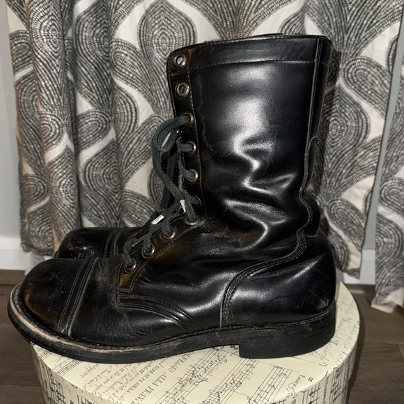 Vintage Black Leather Combat Boots
